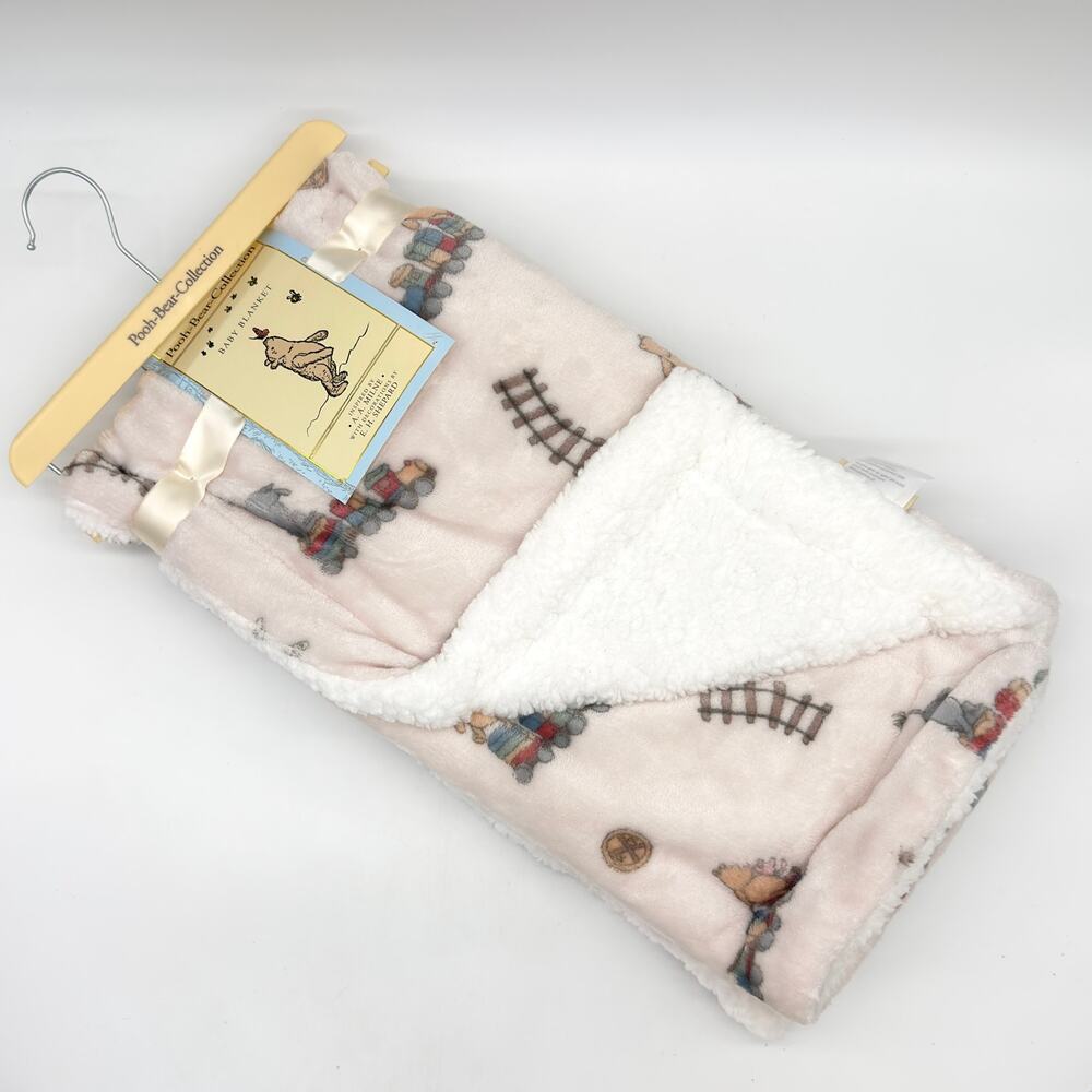 Classic Winnie the Pooh Sherpa Train Baby Blanket w/Owl Eeyore Piglet Rabbit NEW